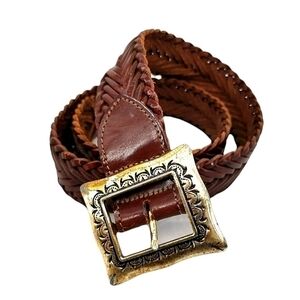 Women's Large Braided Brown Gold Tone Buckle Belt
